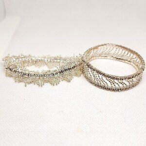 Two pair of rhinestone silver stretch bracelets for elegant use